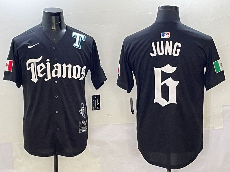 Men Texas Rangers #6 Jung Black Five generations Joint Name 2025 Nike MLB Jersey style 5->edmonton oilers->NHL Jersey